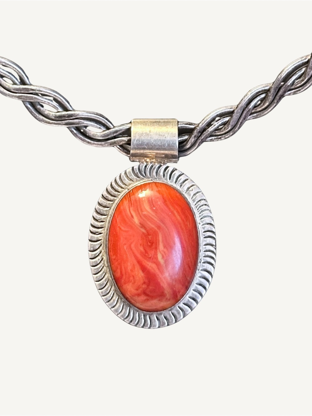 VTG 925 Sterling Spiny Oyster Pendant + Twisted Collar Stamped Maker Mark 48g - Picture 2 of 6